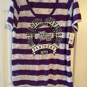High Point University Women's Purple and White Striped Tee